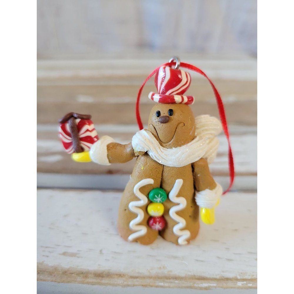 Gingerbread peppermint present ornament vintage Xmas holiday tree‎